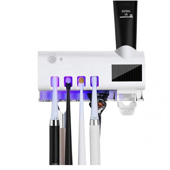 UV Light Toothbrush Holder Sterilizer Cleaner Automatic Toothpaste Dispenser