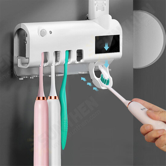 UV Light Toothbrush Holder Sterilizer Cleaner Automatic Toothpaste Dispenser