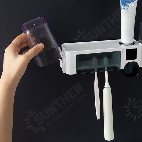 Ultraviolet Electric Toothbrush Sterilizer Wall Mount Toothbrush Storage Holder Automatic Toothpaste Squeezer