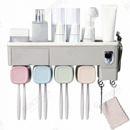 Wall Mounted Toothbrush Holder Automatic Toothpaste Squeezer Storage Rack Cup Family Set