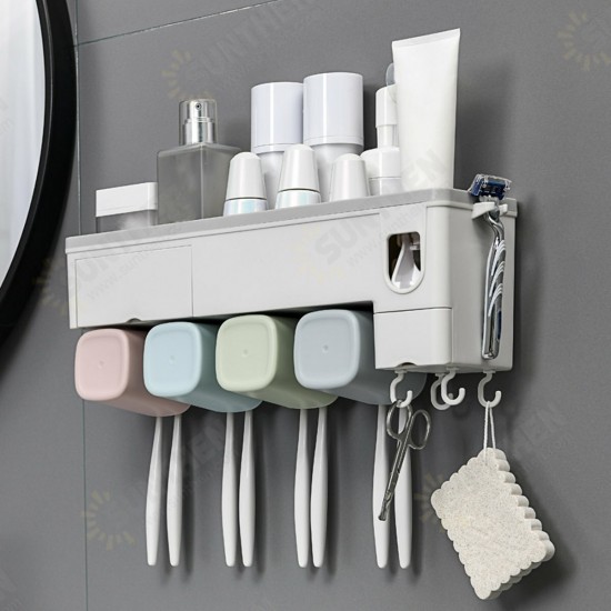 Wall Mounted Toothbrush Holder Automatic Toothpaste Squeezer Storage Rack Cup Family Set