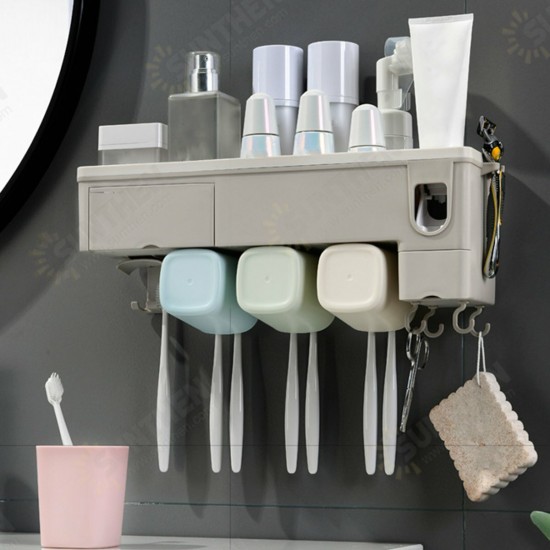 Wall Mounted Toothbrush Holder Automatic Toothpaste Squeezer Storage Rack Cup Family Set