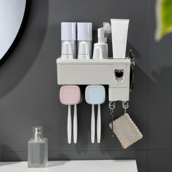Wall Mounted Toothbrush Holder Automatic Toothpaste Squeezer Storage Rack Cup Family Set