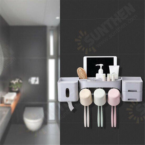 Wall Mounted Toothbrush Holder Stand Toothpaste Storage Organizer + 2/3/4 Cups