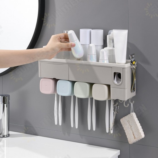 Wall-mounted Toothbrush Holder Toothpaste Dispenser Bathroom Storage Organizer Wall-mounted Toothbrush Holder Toothpaste Dispenser Bathroom Storage Organizer
