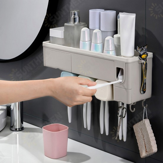 Wall-mounted Toothbrush Holder Toothpaste Dispenser Bathroom Storage Organizer Wall-mounted Toothbrush Holder Toothpaste Dispenser Bathroom Storage Organizer