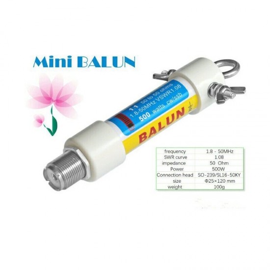 Mini 1:1 160m-6m Bands (1.8-50MHz) 500W Waterproof HF Voltage Balun for Shortwave Antenna Balun