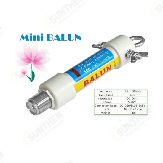 Mini 1:1 160m-6m Bands (1.8-50MHz) 500W Waterproof HF Voltage Balun for Shortwave Antenna Balun