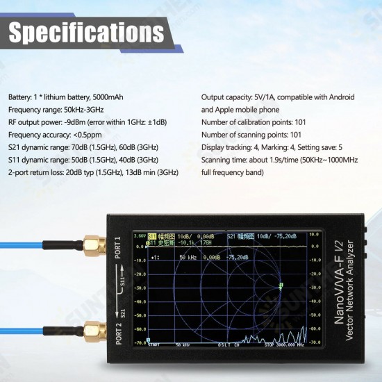 F V2 50kHz-3GHz IPS 4.3Inch LCD Display Vector Network Analyzer S-A-A-2 Antenna Analyzer Short Wave HF VHF UHF