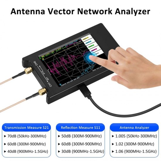 H4 4inch LCD 50KHz~1.5GHz VNA HF VHF UHF UV Vector Network Analyzer