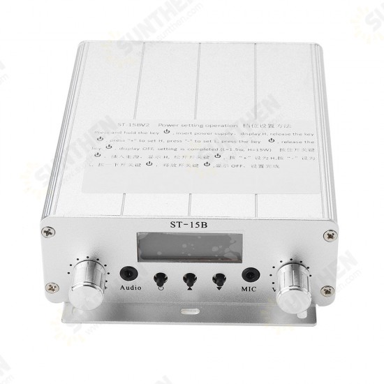 ST-15B 1.5W/15W FM Broadcast Transmitter Stereo PLL FM Radio Broadcast Station with 87MHz-108MHz