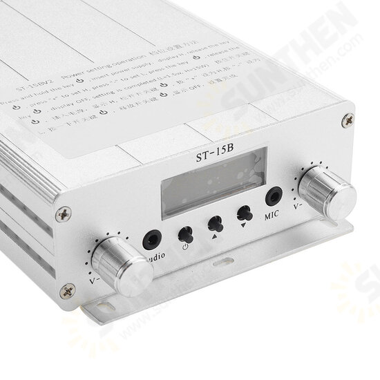 ST-15B 1.5W/15W FM Broadcast Transmitter Stereo PLL FM Radio Broadcast Station with 87MHz-108MHz