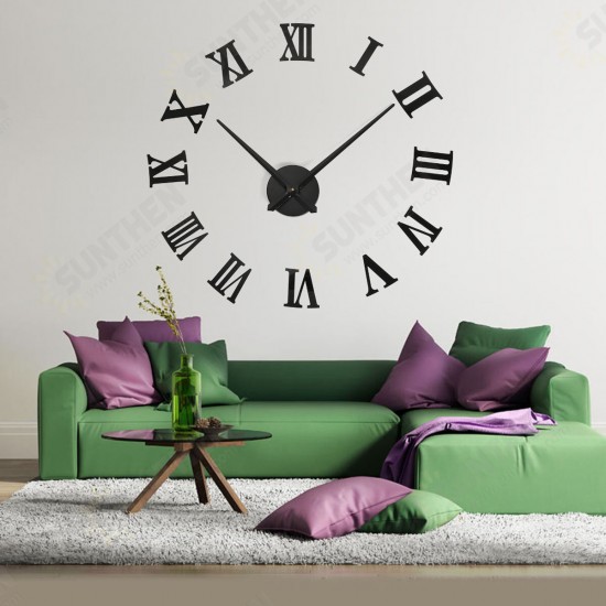 3D DIY Wall Clock Roman Numerals Large Size Mirrors Surface Luxury Art Clock Waterproof Steam-resistant Wall Clock