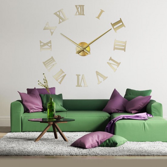3D DIY Wall Clock Roman Numerals Large Size Mirrors Surface Luxury Art Clock Waterproof Steam-resistant Wall Clock