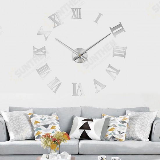 3D DIY Wall Clock Roman Numerals Large Size Mirrors Surface Luxury Art Clock Waterproof Steam-resistant Wall Clock