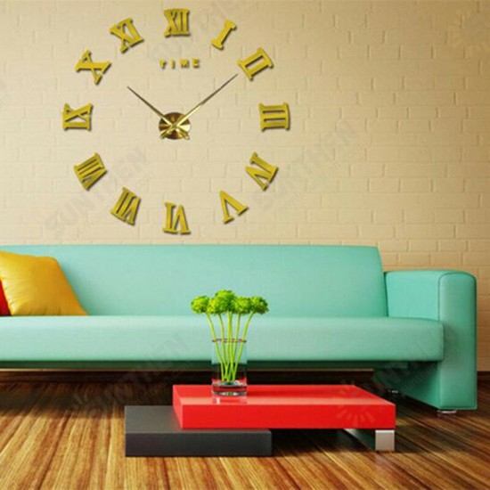 3D DIY Wall Clock Roman Numerals Large Size Mirrors Surface Luxury Art Clock Waterproof Steam-resistant Wall Clock