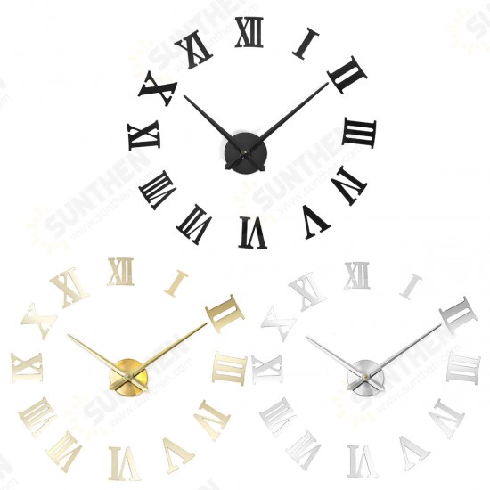 3D DIY Wall Clock Roman Numerals Large Size Mirrors Surface Luxury Art Clock Waterproof Steam-resistant Wall Clock