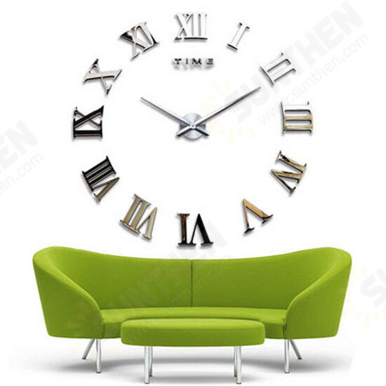 3D DIY Wall Clock Roman Numerals Large Size Mirrors Surface Luxury Art Clock Waterproof Steam-resistant Wall Clock