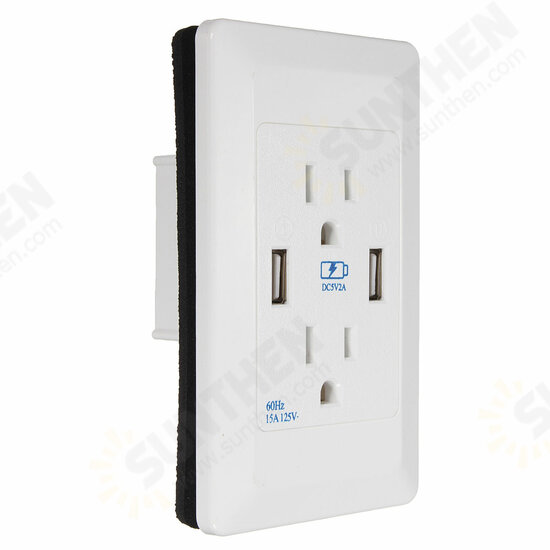 AC Wall Socket Power Adapter Receptacle 2 Port USB Charger Panel Outlet Plate