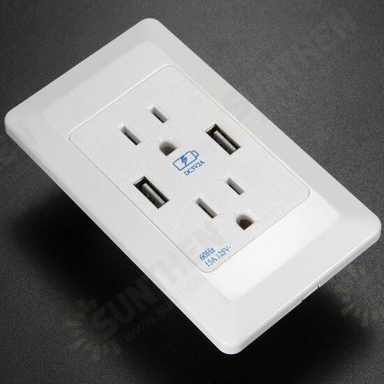 AC Wall Socket Power Adapter Receptacle 2 Port USB Charger Panel Outlet Plate