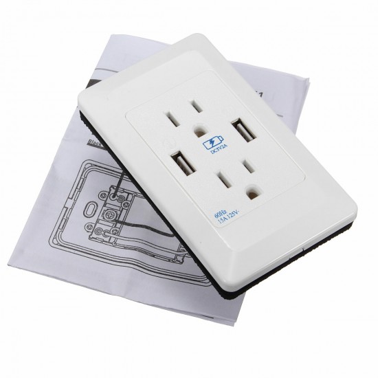 AC Wall Socket Power Adapter Receptacle 2 Port USB Charger Panel Outlet Plate