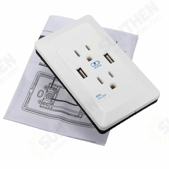 AC Wall Socket Power Adapter Receptacle 2 Port USB Charger Panel Outlet Plate