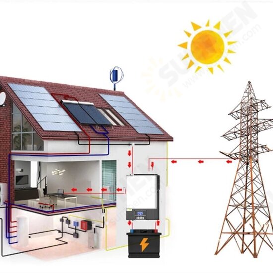 AC 220V DC 24V 3500W/48V 5500W Solar Inverter MPPT 100A Solar Controller PV Input DC 500V Pure Sine Wave Inverter