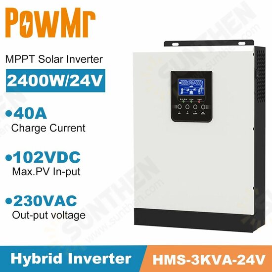 HMS-3K-24V 3KVA 2400W 230VAC Off Grid Inversor Pure Sine Wave Solar Charger Built in MPPT 40A 24V Battery Charger 50/60Hz Hybr1d Inverter