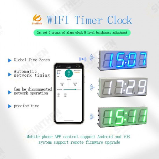 XY-Clock Portable WIFI Timer Clock APP Remote Control Electronic Alarm Multifunction LED Light Clock Global Time Zones Automatic Network Timing