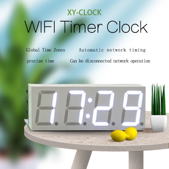 XY-Clock Portable WIFI Timer Clock APP Remote Control Electronic Alarm Multifunction LED Light Clock Global Time Zones Automatic Network Timing