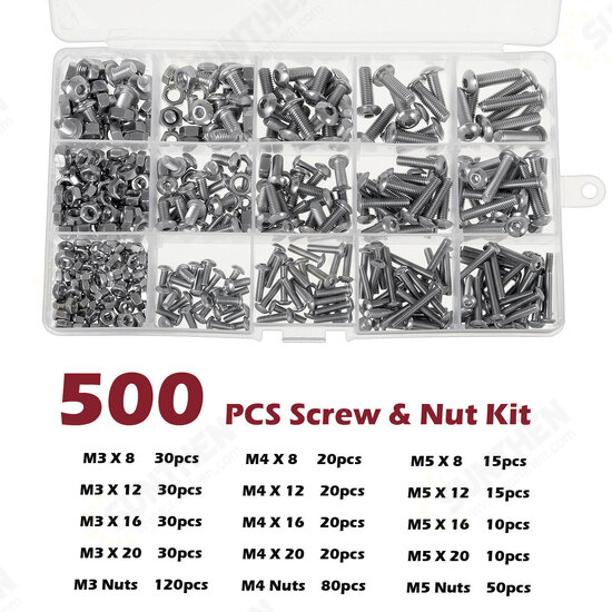 1080PCS/500PCS Stainless Steel Screw Socket Nut Round Head M2 M3 M4 M5 Kit Set