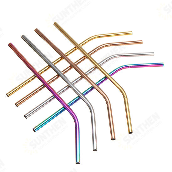 10Pcs Reusable Stainless Steel Straws Multi Colored Metal Straw with Cleaning Brushes