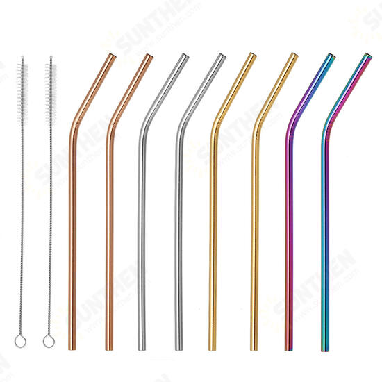 10Pcs Reusable Stainless Steel Straws Multi Colored Metal Straw with Cleaning Brushes