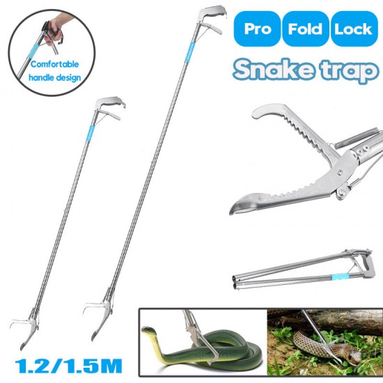1.2/1.5M Foldable Stainless Steel Snake Handle Tongs Catcher Snake Catcher Stick