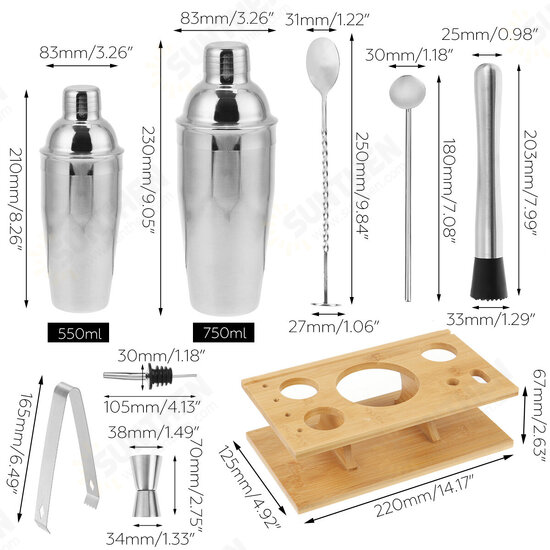 14Pcs Stainless Steel Cocktail Shaker Set Bar Mixer Drink Bartender Tool Home