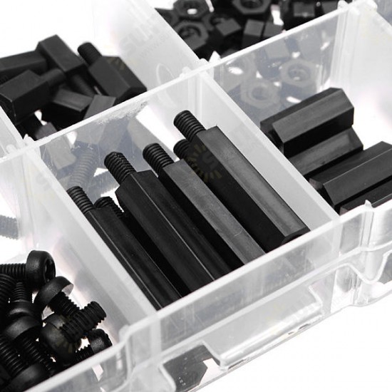 180pcs M3 Nylon Black M-F Hex Spacers Screw Nut Assortment Kit