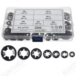 260Pcs Starlock Washers Push On Lock Star Nut Fastener Clips Lock Set M3-M12 260Pcs Starlock Washers Push On Lock Star Nut Fastener Clips Lock Set M3-M12