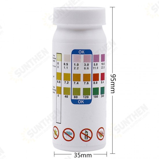 3 in 1 Swimming Pool Test Paper Residual Chlorine PH Value Alkalinity Hardness Test Strip A Bottle Of 50 Hot Tub Water Quality