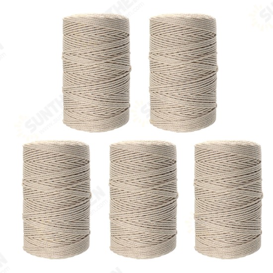 5Pcs 200Mx3mm Natural Beige Cotton Twisted Cord Rope Braided Wire DIY Craft Macrame String