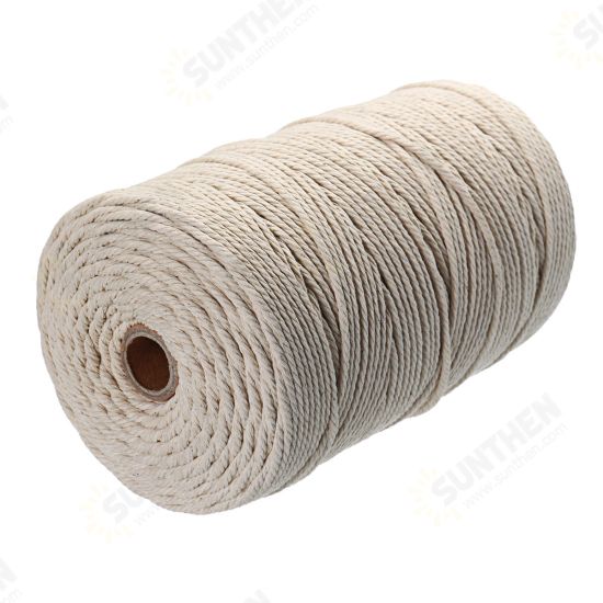 5Pcs 200Mx3mm Natural Beige Cotton Twisted Cord Rope Braided Wire DIY Craft Macrame String