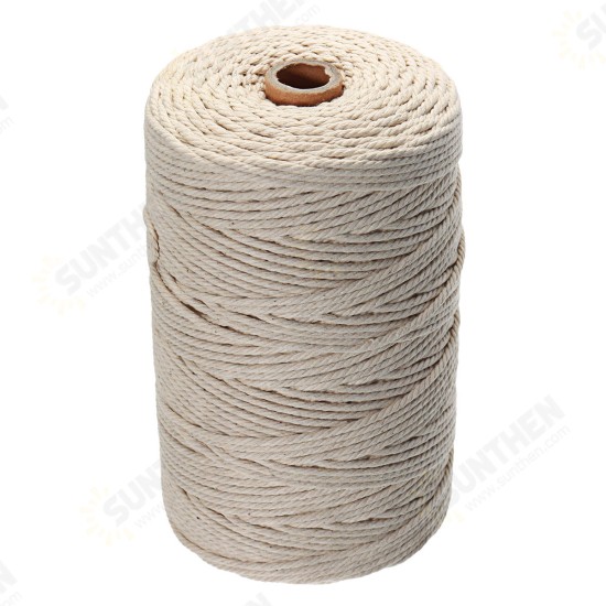 5Pcs 200Mx3mm Natural Beige Cotton Twisted Cord Rope Braided Wire DIY Craft Macrame String