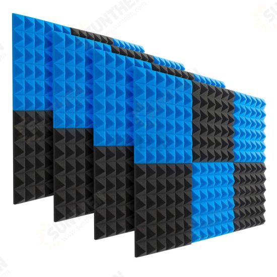 6Pcs Acoustic Foams Studio Soundproofing Wedges Tiles Black + Blue 12x12x2inch