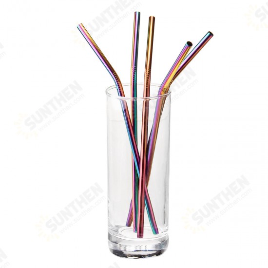 7PCS Premium Stainless Steel Metal Drinking Straw Reusable Straws Set With Cleaner Brushes