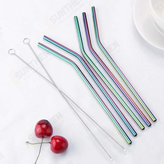 7PCS Premium Stainless Steel Metal Drinking Straw Reusable Straws Set With Cleaner Brushes