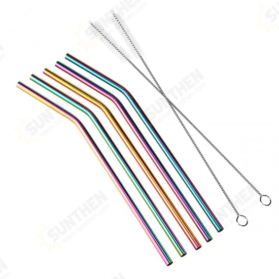 7PCS Premium Stainless Steel Metal Drinking Straw Reusable Straws Set With Cleaner Brushes