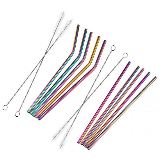 7PCS Premium Stainless Steel Metal Drinking Straw Reusable Straws Set With Cleaner Brushes