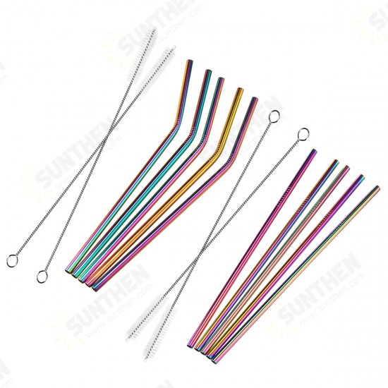 7PCS Premium Stainless Steel Metal Drinking Straw Reusable Straws Set With Cleaner Brushes