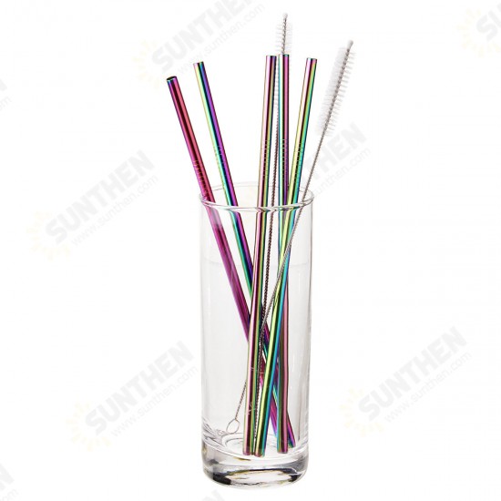 7PCS Premium Stainless Steel Metal Drinking Straw Reusable Straws Set With Cleaner Brushes