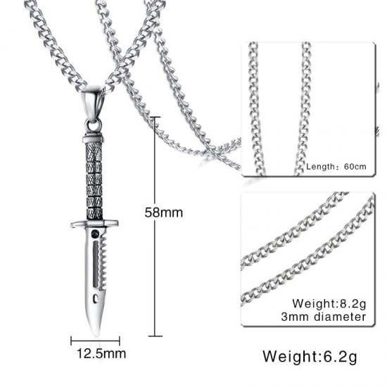 EDC Titaniumm Steel Knifee Necklace Swordd Pendant Fashion Creative Ornament Men's Necklace Outdool Self-defensee Tool