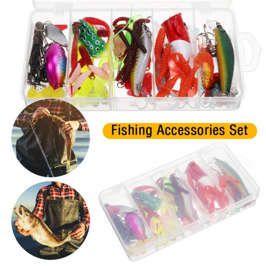 Fishing Accessories Kit Fishing Tackle Set +Tackle Box Pliers Hooks Tools Kit